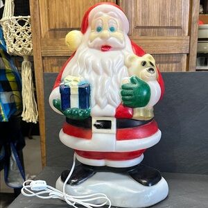 Vintage Santa Claus Blow Mold Gift Bear 17" Light Kit Works